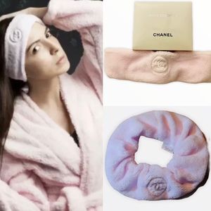 💗 NEW CHANEL Headband CC Pink plush terry cloth